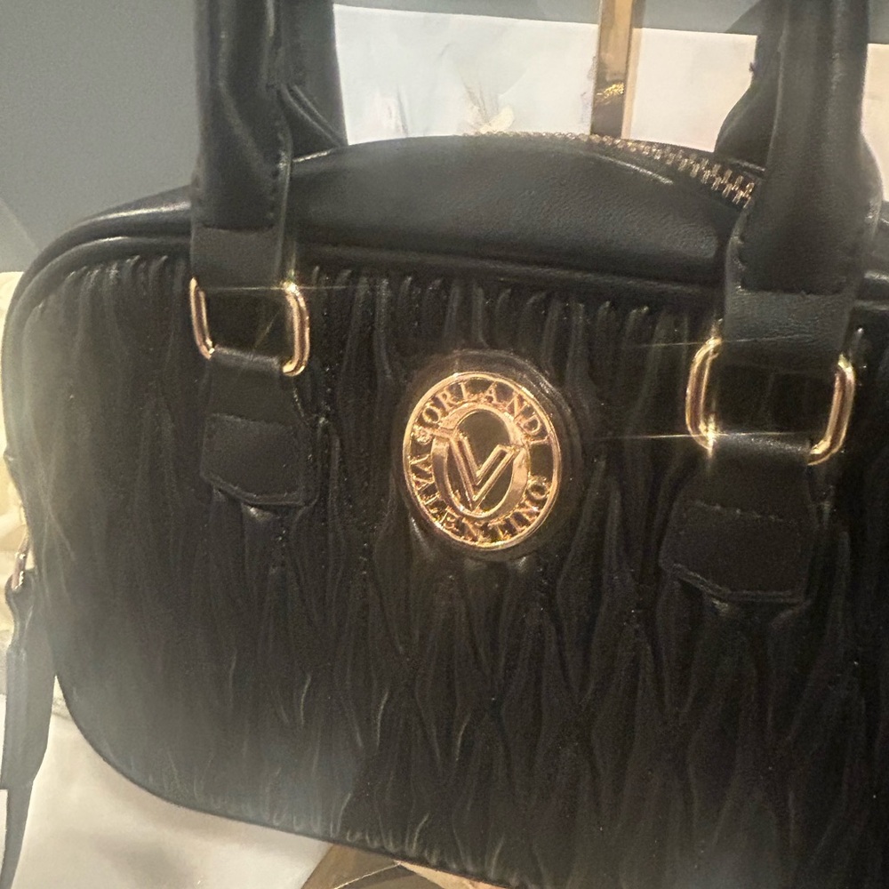 Valentino Orlandi Black Quilted Satchel with Gold Emblem - Picture 2 of 6